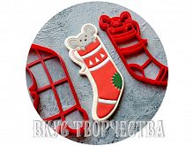 Мышка в носке вырубка для пряника №12 (высота 10 см / ширина 3,9 см)