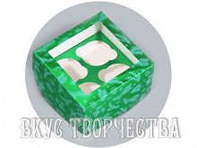 Коробка на 4 капкейка с окном «Веточки», 16х16х10см