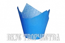 Форма "тюльпан" голубая бумажная для выпечки капкейков, 12 шт.