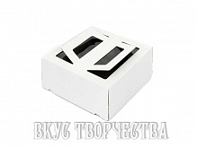 22*22*15см коробка с ручками для торта картонная белая (S)