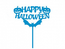 Тыквы и летучие мыши - деревянный топпер в торт на Halloween
