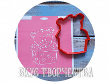 Мишка в коробке 10 см вырубка+трафарет для пряников