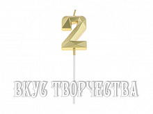 Свеча в торт на шпажке «Алмаз», цифра "2", золото, 5см